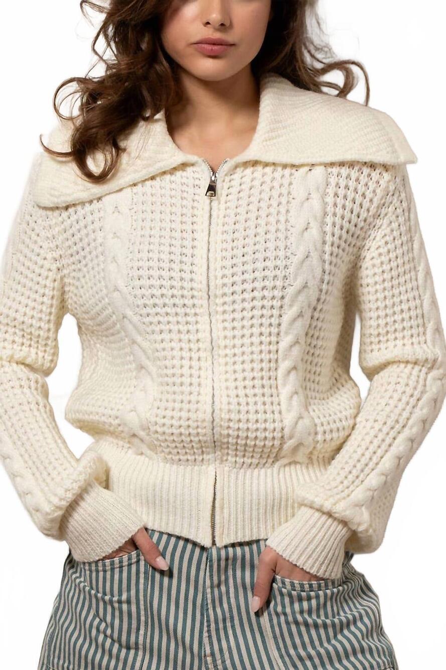 NEW URBAN DAIZY women's mariner knit zip-up in white